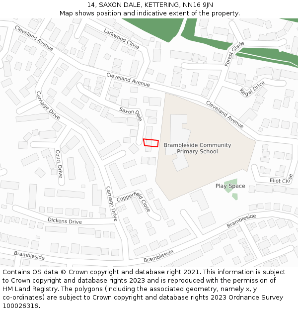 14, SAXON DALE, KETTERING, NN16 9JN: Location map and indicative extent of plot