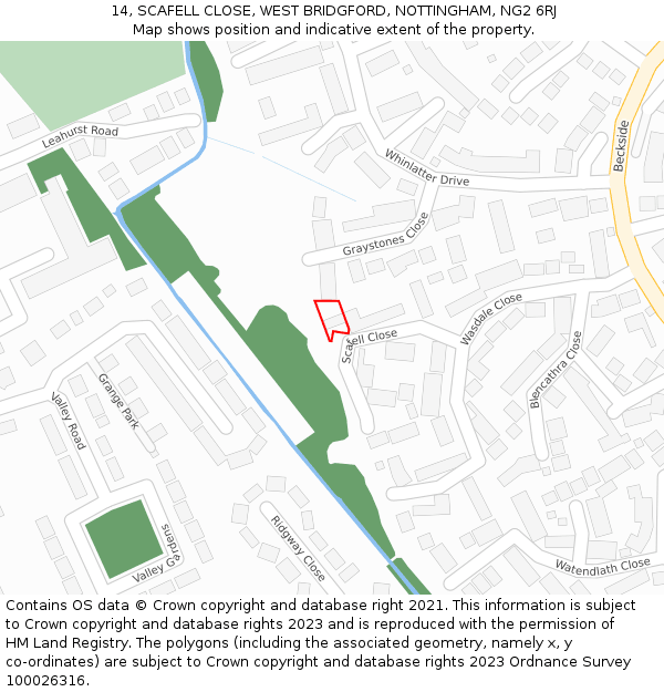 14, SCAFELL CLOSE, WEST BRIDGFORD, NOTTINGHAM, NG2 6RJ: Location map and indicative extent of plot