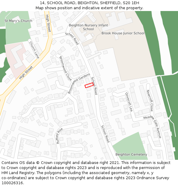 14, SCHOOL ROAD, BEIGHTON, SHEFFIELD, S20 1EH: Location map and indicative extent of plot