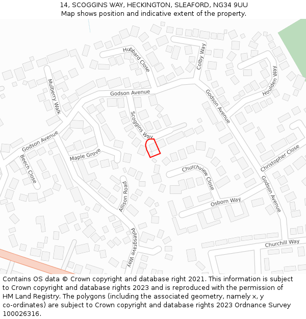 14, SCOGGINS WAY, HECKINGTON, SLEAFORD, NG34 9UU: Location map and indicative extent of plot