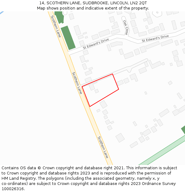 14, SCOTHERN LANE, SUDBROOKE, LINCOLN, LN2 2QT: Location map and indicative extent of plot