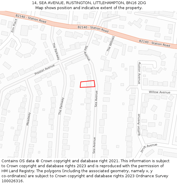 14, SEA AVENUE, RUSTINGTON, LITTLEHAMPTON, BN16 2DG: Location map and indicative extent of plot