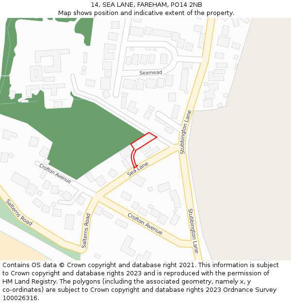 14, SEA LANE, FAREHAM, PO14 2NB: Location map and indicative extent of plot