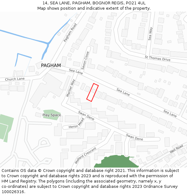 14, SEA LANE, PAGHAM, BOGNOR REGIS, PO21 4UL: Location map and indicative extent of plot