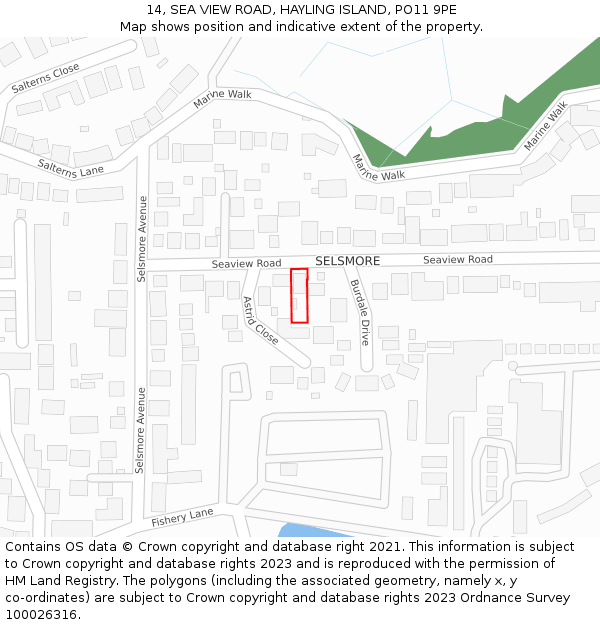 14, SEA VIEW ROAD, HAYLING ISLAND, PO11 9PE: Location map and indicative extent of plot