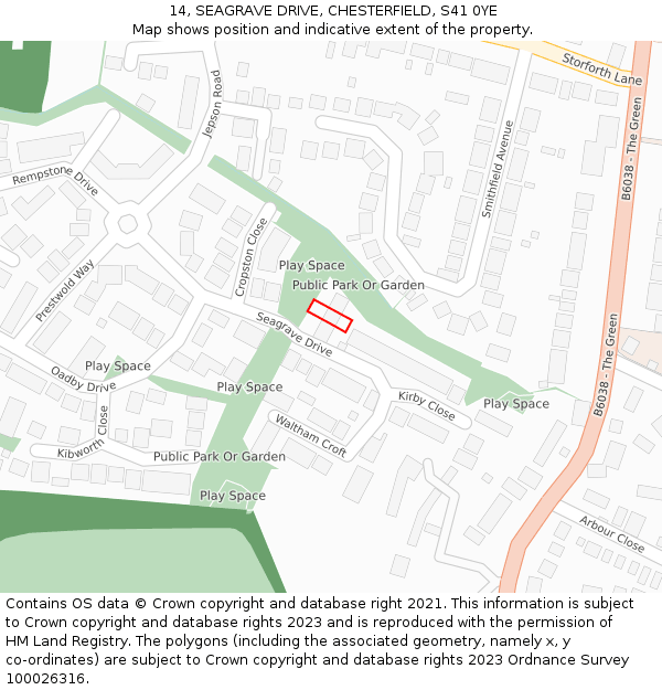 14, SEAGRAVE DRIVE, CHESTERFIELD, S41 0YE: Location map and indicative extent of plot