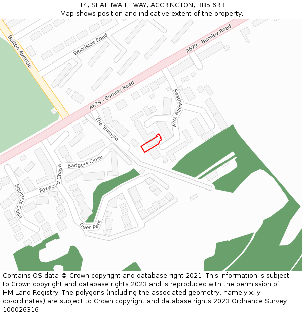 14, SEATHWAITE WAY, ACCRINGTON, BB5 6RB: Location map and indicative extent of plot
