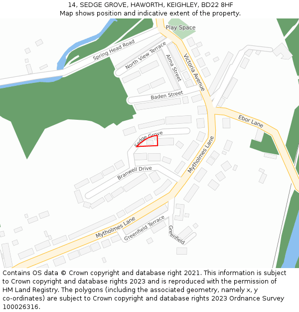 14, SEDGE GROVE, HAWORTH, KEIGHLEY, BD22 8HF: Location map and indicative extent of plot