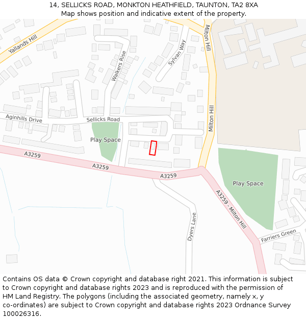 14, SELLICKS ROAD, MONKTON HEATHFIELD, TAUNTON, TA2 8XA: Location map and indicative extent of plot