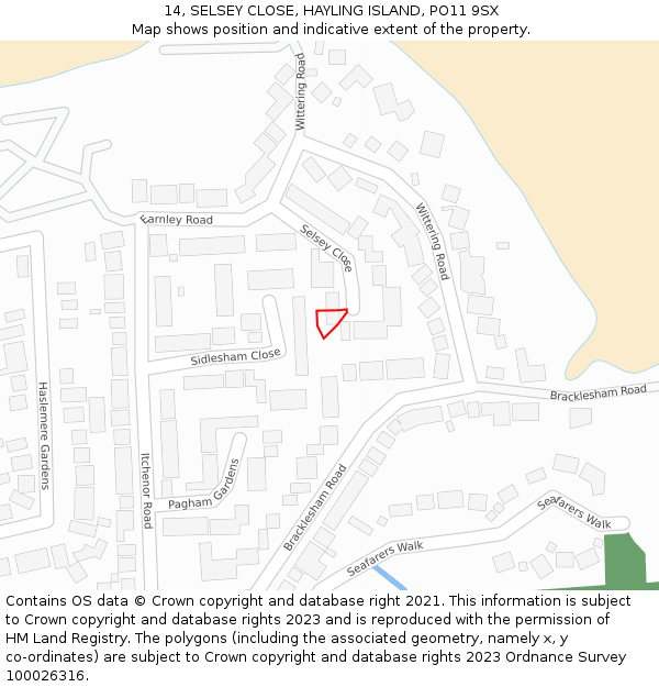 14, SELSEY CLOSE, HAYLING ISLAND, PO11 9SX: Location map and indicative extent of plot