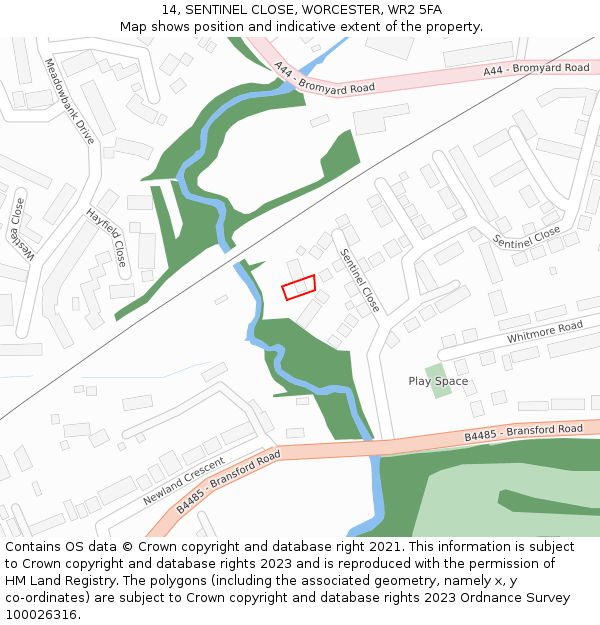 14, SENTINEL CLOSE, WORCESTER, WR2 5FA: Location map and indicative extent of plot