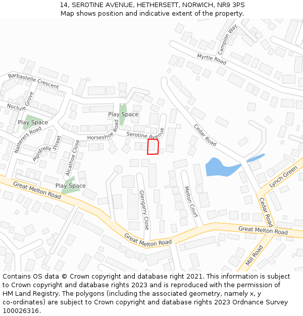 14, SEROTINE AVENUE, HETHERSETT, NORWICH, NR9 3PS: Location map and indicative extent of plot