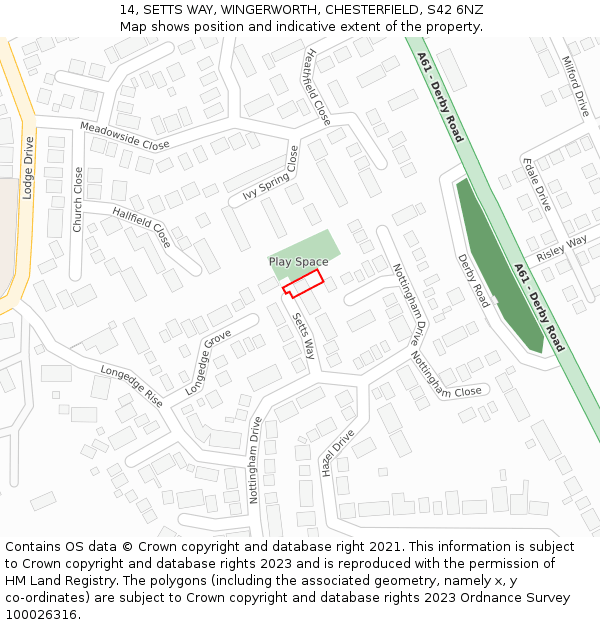 14, SETTS WAY, WINGERWORTH, CHESTERFIELD, S42 6NZ: Location map and indicative extent of plot