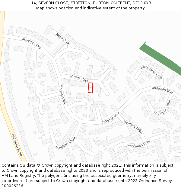 14, SEVERN CLOSE, STRETTON, BURTON-ON-TRENT, DE13 0YB: Location map and indicative extent of plot