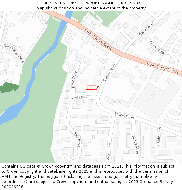 14, SEVERN DRIVE, NEWPORT PAGNELL, MK16 9BX: Location map and indicative extent of plot