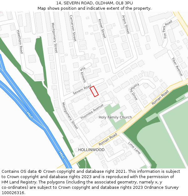 14, SEVERN ROAD, OLDHAM, OL8 3PU: Location map and indicative extent of plot