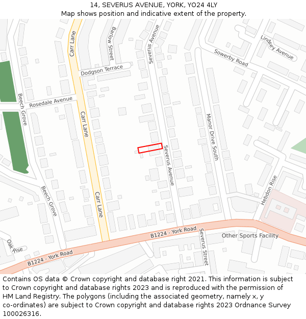 14, SEVERUS AVENUE, YORK, YO24 4LY: Location map and indicative extent of plot
