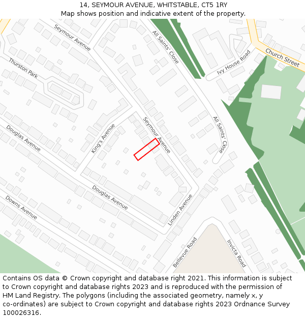 14, SEYMOUR AVENUE, WHITSTABLE, CT5 1RY: Location map and indicative extent of plot