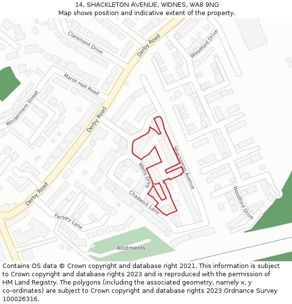 14, SHACKLETON AVENUE, WIDNES, WA8 9NG: Location map and indicative extent of plot