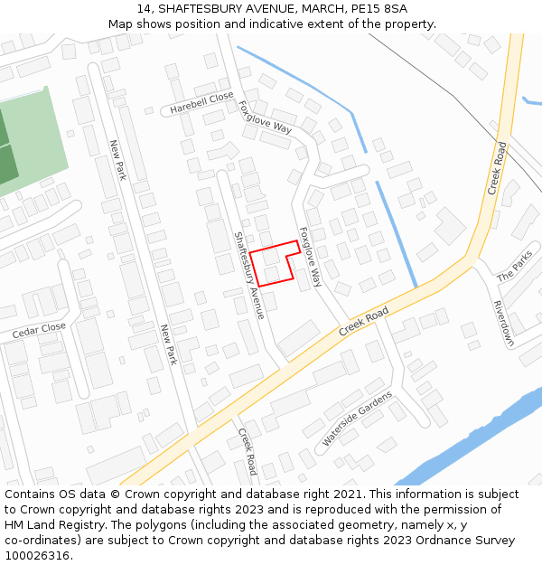 14, SHAFTESBURY AVENUE, MARCH, PE15 8SA: Location map and indicative extent of plot