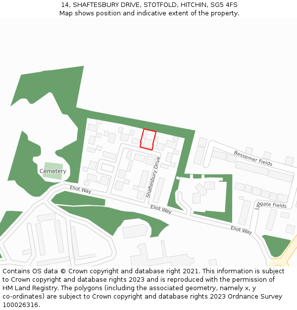 14, SHAFTESBURY DRIVE, STOTFOLD, HITCHIN, SG5 4FS: Location map and indicative extent of plot