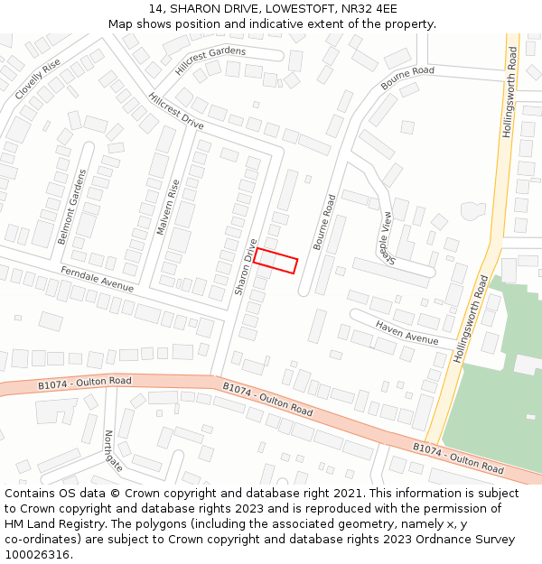 14, SHARON DRIVE, LOWESTOFT, NR32 4EE: Location map and indicative extent of plot