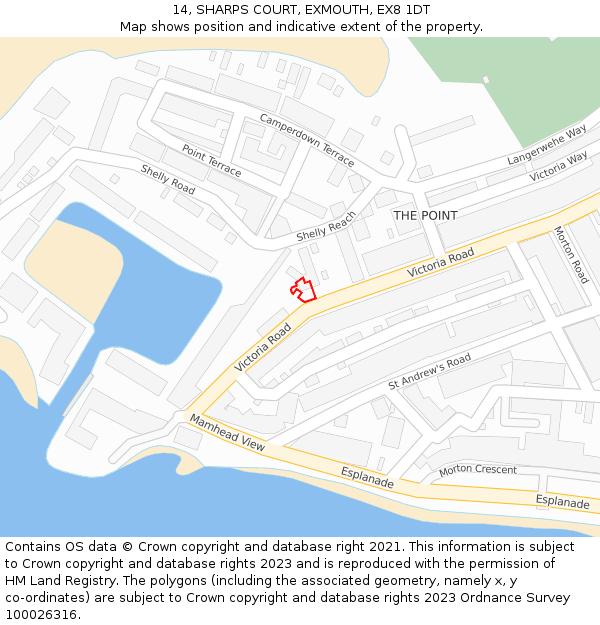 14, SHARPS COURT, EXMOUTH, EX8 1DT: Location map and indicative extent of plot