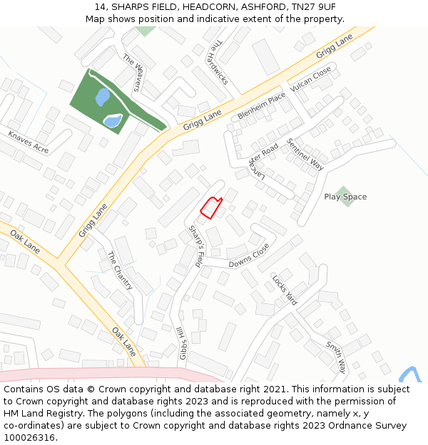 14, SHARPS FIELD, HEADCORN, ASHFORD, TN27 9UF: Location map and indicative extent of plot