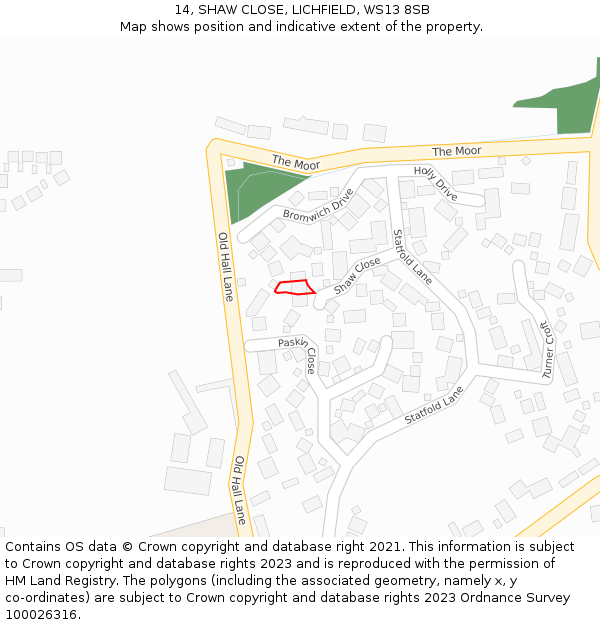 14, SHAW CLOSE, LICHFIELD, WS13 8SB: Location map and indicative extent of plot