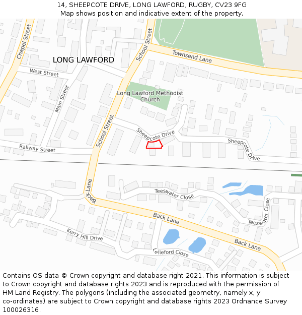 14, SHEEPCOTE DRIVE, LONG LAWFORD, RUGBY, CV23 9FG: Location map and indicative extent of plot