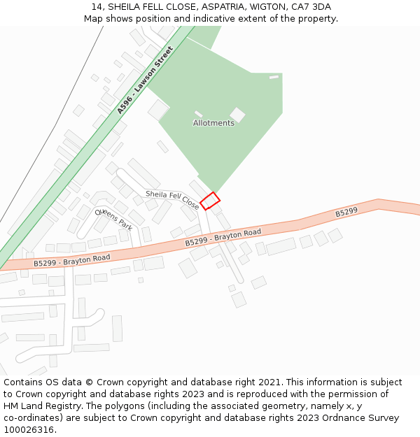 14, SHEILA FELL CLOSE, ASPATRIA, WIGTON, CA7 3DA: Location map and indicative extent of plot