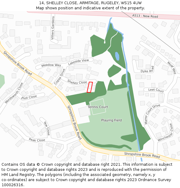 14, SHELLEY CLOSE, ARMITAGE, RUGELEY, WS15 4UW: Location map and indicative extent of plot