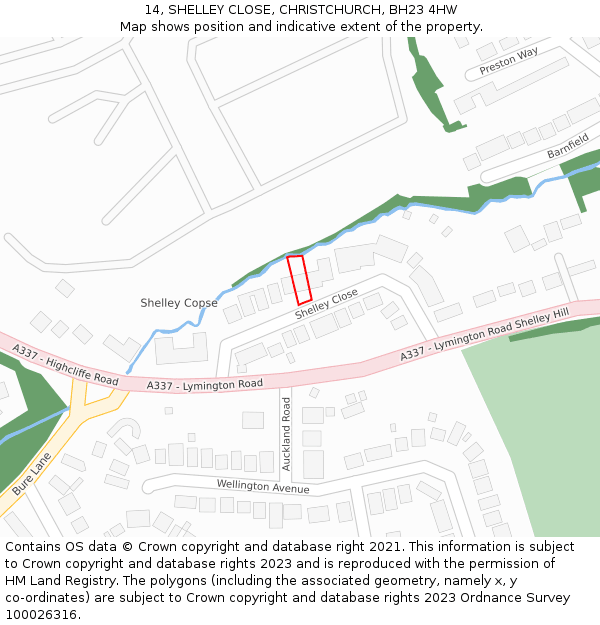 14, SHELLEY CLOSE, CHRISTCHURCH, BH23 4HW: Location map and indicative extent of plot