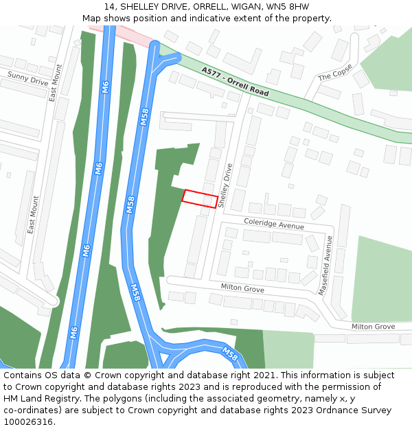 14, SHELLEY DRIVE, ORRELL, WIGAN, WN5 8HW: Location map and indicative extent of plot