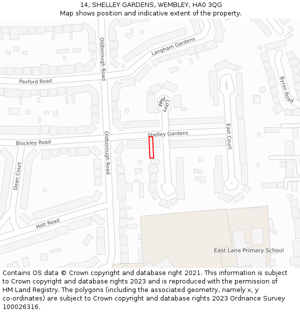 14, SHELLEY GARDENS, WEMBLEY, HA0 3QG: Location map and indicative extent of plot