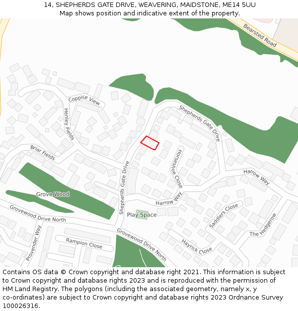 14, SHEPHERDS GATE DRIVE, WEAVERING, MAIDSTONE, ME14 5UU: Location map and indicative extent of plot