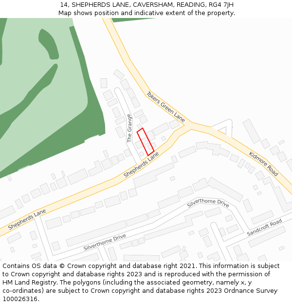 14, SHEPHERDS LANE, CAVERSHAM, READING, RG4 7JH: Location map and indicative extent of plot