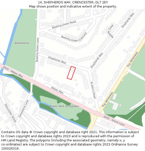 14, SHEPHERDS WAY, CIRENCESTER, GL7 2EY: Location map and indicative extent of plot