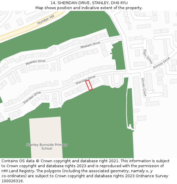 14, SHERIDAN DRIVE, STANLEY, DH9 6YU: Location map and indicative extent of plot