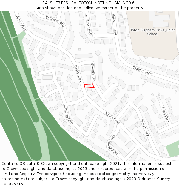 14, SHERIFFS LEA, TOTON, NOTTINGHAM, NG9 6LJ: Location map and indicative extent of plot