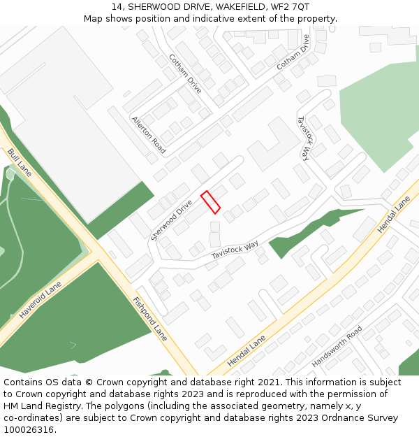 14, SHERWOOD DRIVE, WAKEFIELD, WF2 7QT: Location map and indicative extent of plot