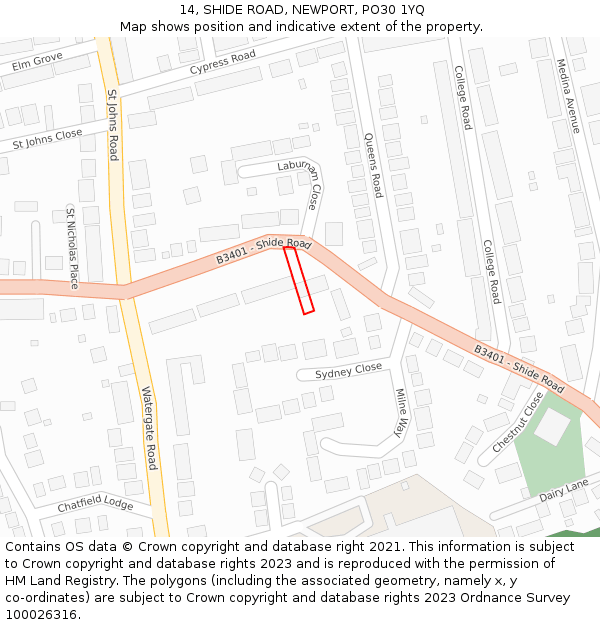 14, SHIDE ROAD, NEWPORT, PO30 1YQ: Location map and indicative extent of plot