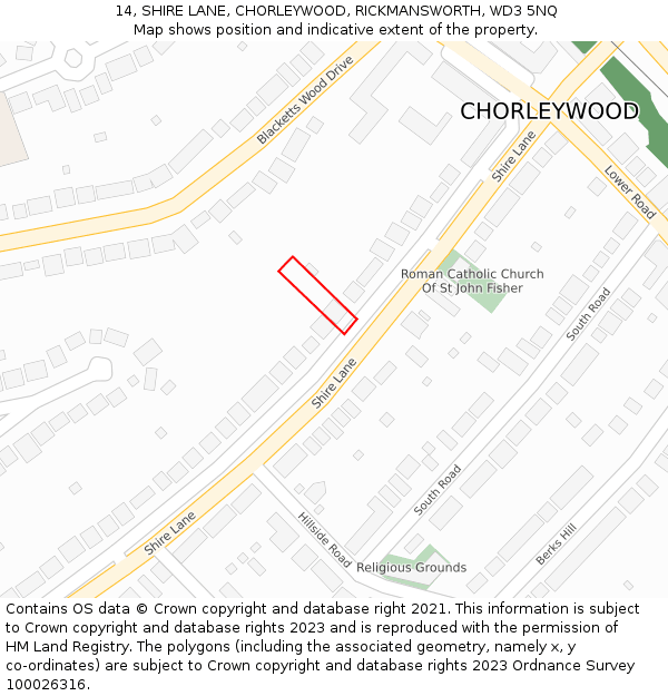 14, SHIRE LANE, CHORLEYWOOD, RICKMANSWORTH, WD3 5NQ: Location map and indicative extent of plot