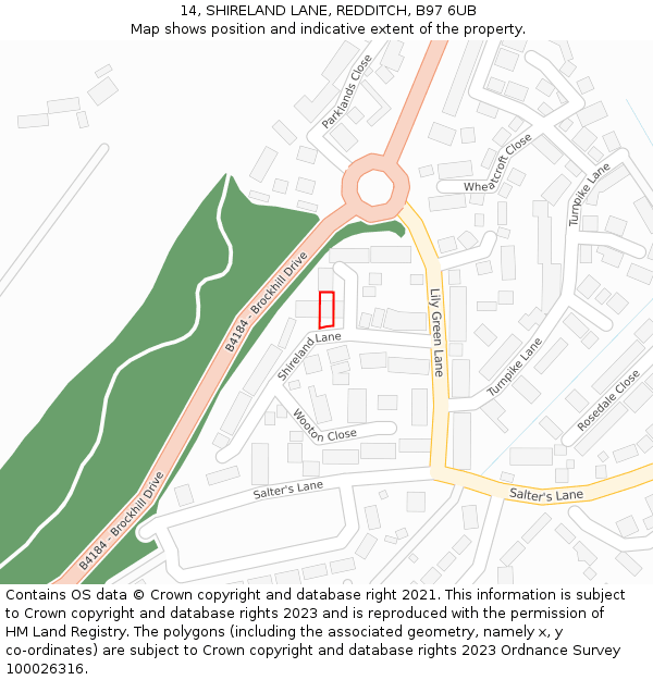 14, SHIRELAND LANE, REDDITCH, B97 6UB: Location map and indicative extent of plot