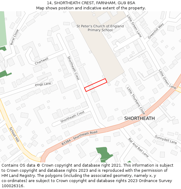 14, SHORTHEATH CREST, FARNHAM, GU9 8SA: Location map and indicative extent of plot