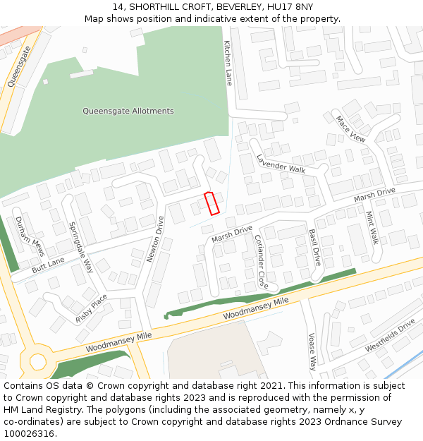 14, SHORTHILL CROFT, BEVERLEY, HU17 8NY: Location map and indicative extent of plot