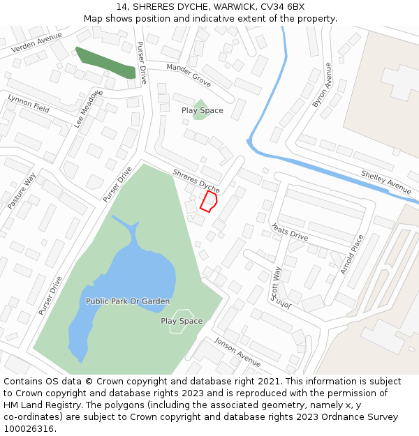 14, SHRERES DYCHE, WARWICK, CV34 6BX: Location map and indicative extent of plot