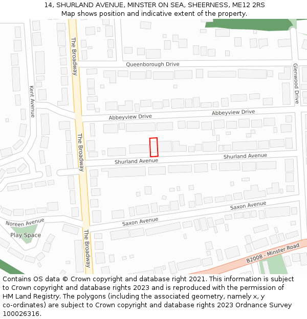 14, SHURLAND AVENUE, MINSTER ON SEA, SHEERNESS, ME12 2RS: Location map and indicative extent of plot
