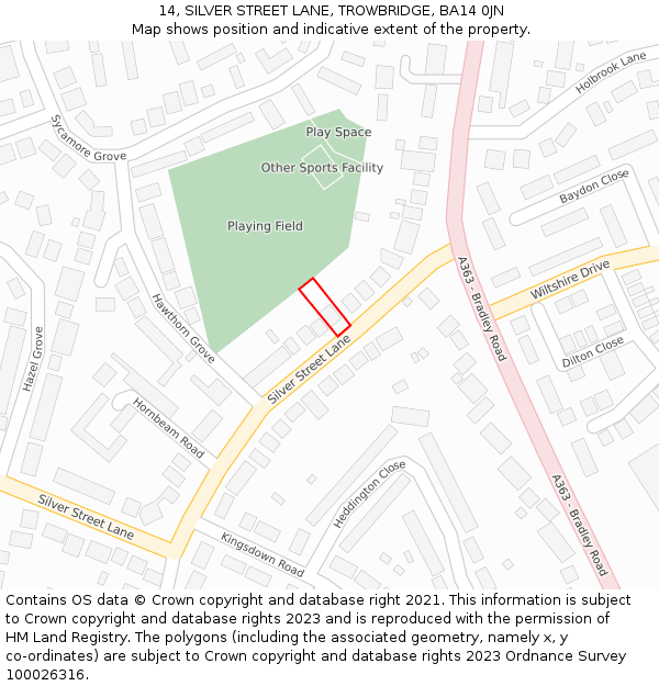 14, SILVER STREET LANE, TROWBRIDGE, BA14 0JN: Location map and indicative extent of plot
