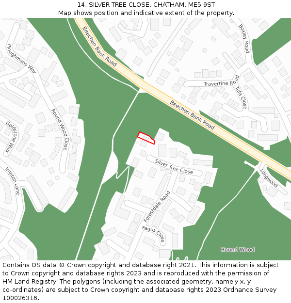 14, SILVER TREE CLOSE, CHATHAM, ME5 9ST: Location map and indicative extent of plot